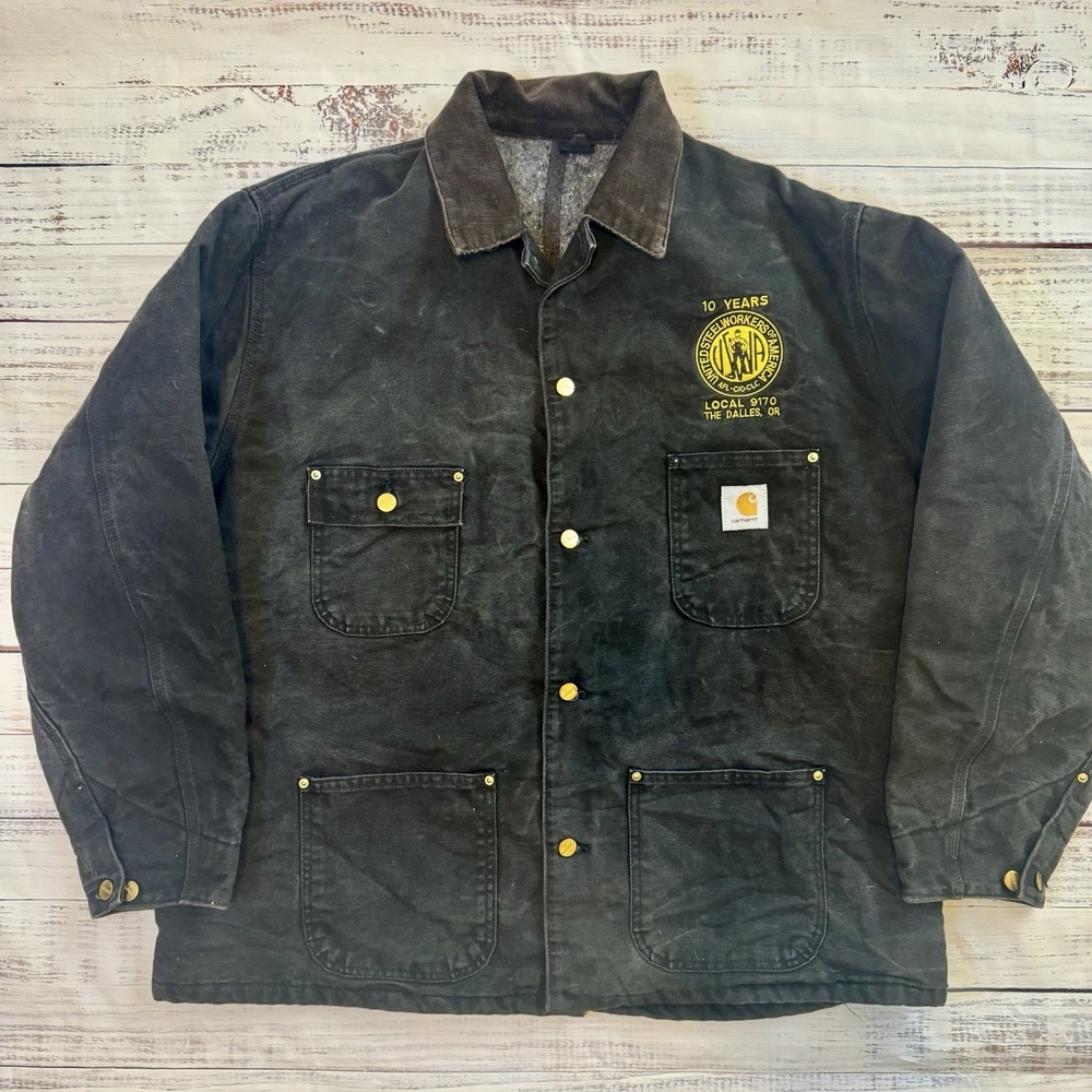 Vintage‎ Y2K Carhartt Jacket Mens Chore Jacket Faded Black Size XL